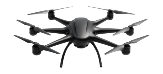 Streamlined hexacopter drone with six propeller arms for enhanced flight.