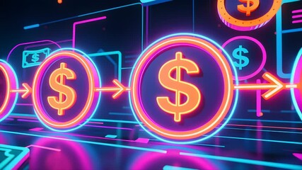 Neon Dollar Signs Illuminate Digital Finance Exploring Subscription Billing Systems and Modern Technology in Vibrant Cityscape - Powered by Adobe