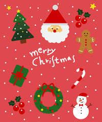 Christmas greeting card with santa claus and gift vector icons