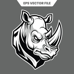 Aggressive Rhinoceros Head Illustration Fierce Animal Portrait.