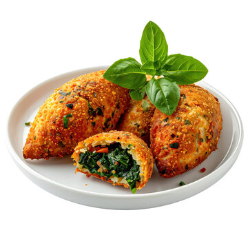 Healthy mini kibbeh stuffed with a flavorful spinach and onion filling, perfectly isolated on a clean white background