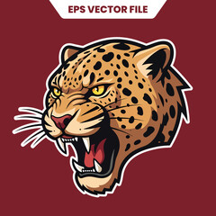 Ferocious Leopard Head Vector Illustration with Detailed Spots and Sharp Teeth.