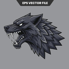 Ferocious wolf head illustration with sharp teeth and angry expression. © Yetugraphic