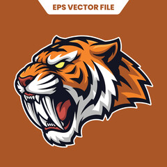 Fierce roaring tiger head mascot vector illustration.