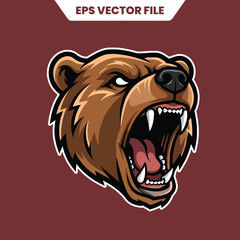 Furious Grizzly Bear Roaring Mascot Logo Design.