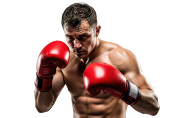 Boxer with red gloves isolated on transparent background