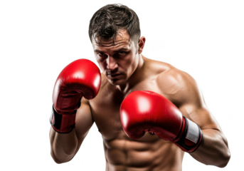 Boxer with red gloves isolated on transparent background