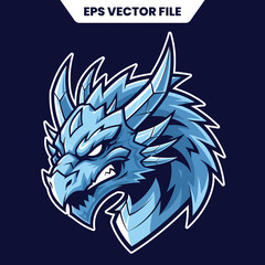 Icy Dragon Head Mascot with Sharp Horns and Fierce Expression.