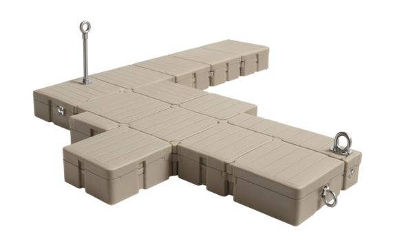 Modular floating dock with adjustable design and durable anchorage options.