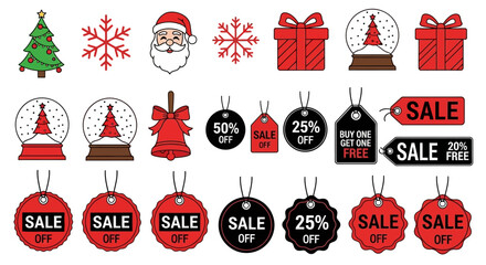  Festive Christmas Sale: A festive collection of christmas elements that includes santa claus,snow flakes and sale tags , each detail a symbol of joy and the spirit of gift-giving season.