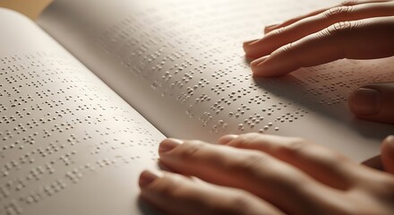 Close up of hands reading a braille book highlighting literacy and accessibility for the visually impaired