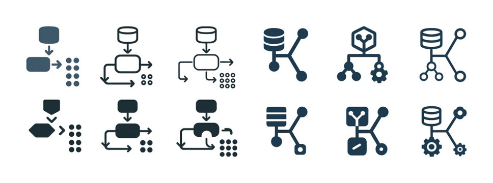 Set of flowchart and data structure icons in various styles