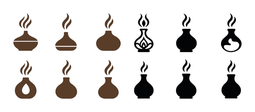 Variety of aromatherapy diffuser silhouettes with steam patterns