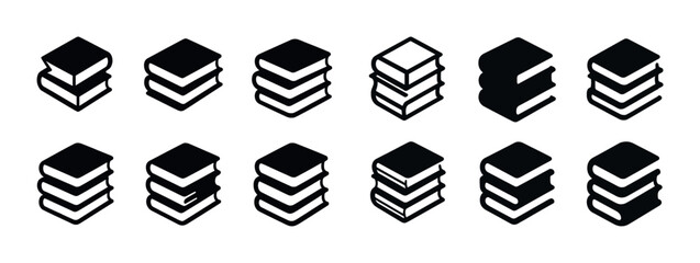 Collection of stack of books icons in different styles
