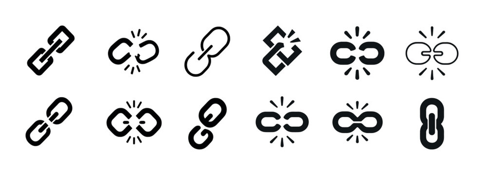 Collection of link icon variations in black and white