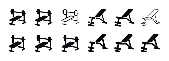 Collection of bench and seat silhouettes for gym and fitness equipment