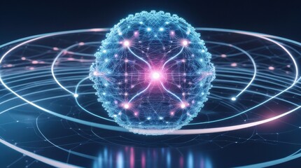 Abstract artificial intelligence brain sphere with glowing neural network connections and intricate data flow