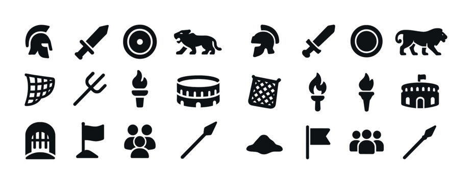 Ancient roman icons: gladiator symbols and coliseum imagery