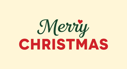 Merry Christmas message in green and red fonts on a cream background. A heart replaces the dot on the 'i' in Merry.