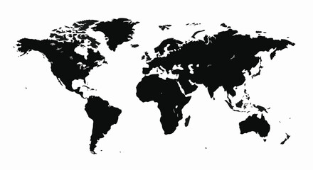 Silhouette of the world map, showing continents in black against a white background. A simple, graphic representation of the earth's landmasses.