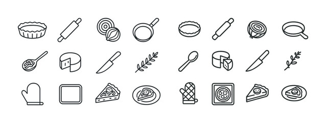 Naklejka premium Baking and cooking utensils and ingredients line icons set