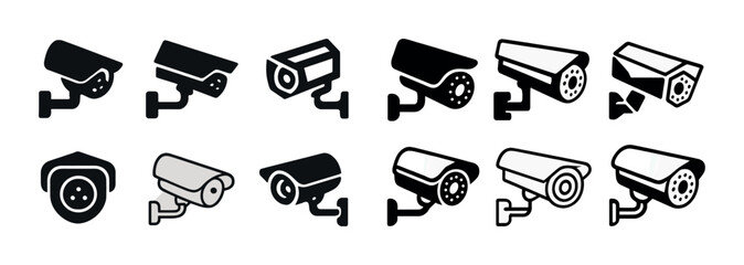 Fototapeta na wymiar Various cctv camera icon set in black and white