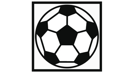 Fototapeta premium Black and white graphic depicting a soccer ball within a circle, which is contained within a square frame. Simple, minimalist design.