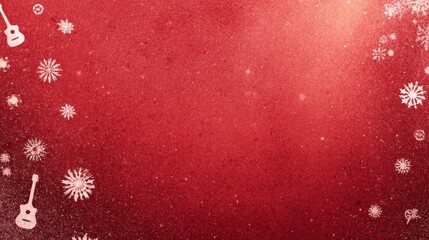 A festive red background sprinkled with white snowflakes and guitar silhouettes, creating a cheerful holiday atmosphere.