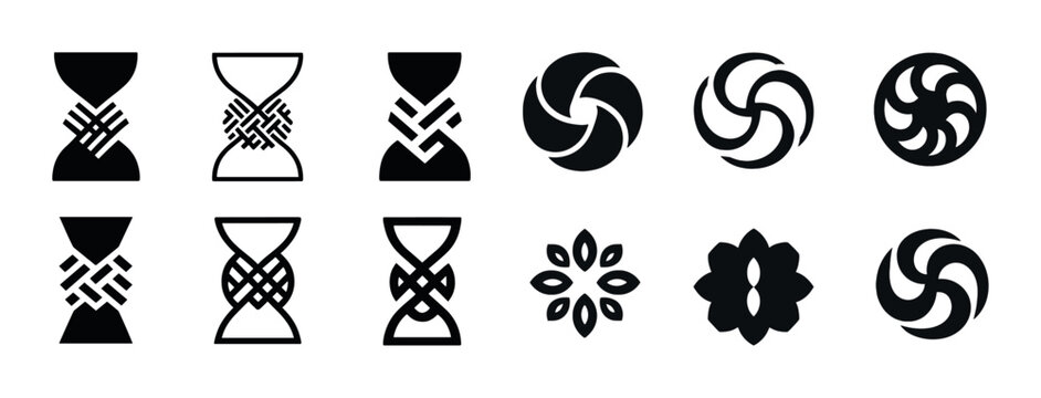 Geometric symbol set featuring hourglass and circular patterns
