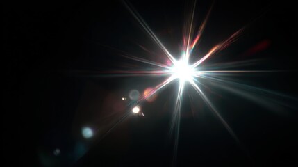 A bright starburst emanates from a central point, surrounded by soft, colorful flares against a dark background, creating a striking visual effect.