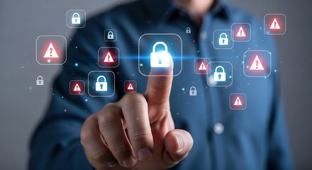 Cybersecurity expert securing data with digital lock interface.