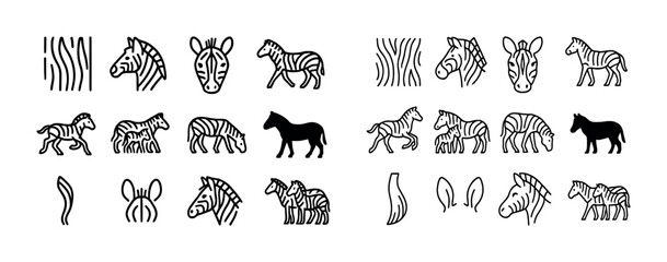 Obraz premium Zebra outline patterns and silhouettes in various poses and designs