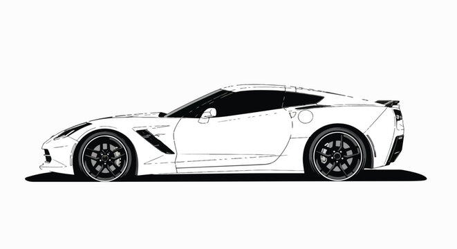 Stylized illustration of a modern white sports car viewed from the side. It features a sleek design with prominent wheels and a low profile.