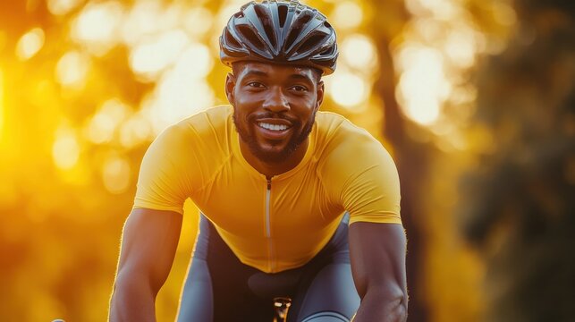 Cycling action african american male cyclist urban streets gigapixel image dynamic environment low angle vibrant energy - Powered by Adobe