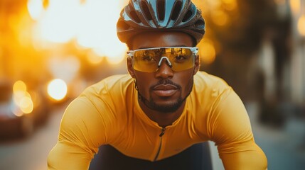 Cycling action of african american male urban environment gigapixel image dynamic viewpoint vibrant concept