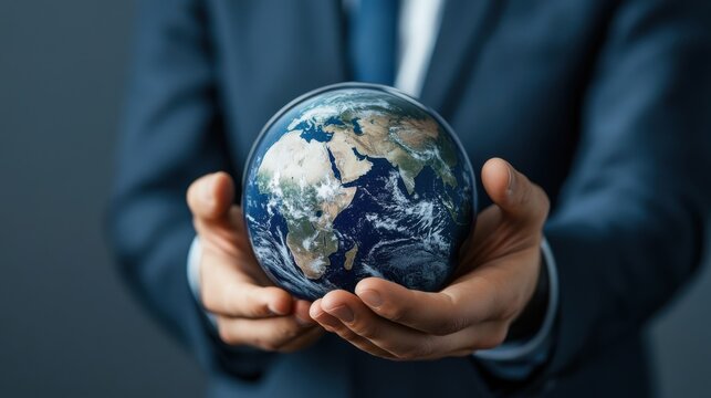 Business presentation by businessman global stage visual content professional environment engaging viewpoint global reach