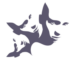 Fototapeta premium Metaphor bipolar disorder mind mental. Split personality. Concept mood disorder. Three head silhouette. Psychology and mental health. Multi personality concept.