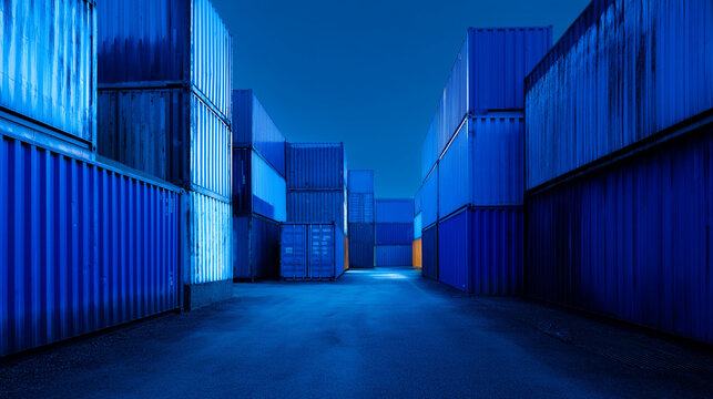 Facility. An aerial view of geometric shipping containers forming an abstract industrial landscape. Safety posters. - Powered by Adobe