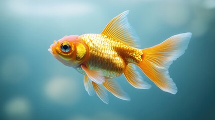 Fototapeta premium Goldfish swimming underwater environment gigapixel image against plain background aquatic life