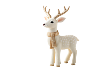 Deer Christmas Decoration: A charming white deer figurine with elegant golden antlers and a matching scarf, evoking the festive spirit of Christmas.
