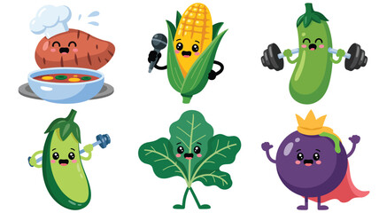 Obraz premium Happy cartoon vegetables performing actions