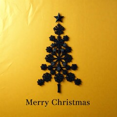 Minimalist Christmas Tree Made of Black Snowflakes on Gold Background Modern Dark Festive Holiday Greeting Card_4