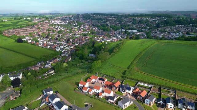 Crediton, Devon. Aerial Approach from Sout hEast