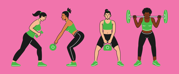 Obraz premium People woman wellness gym workout poses set