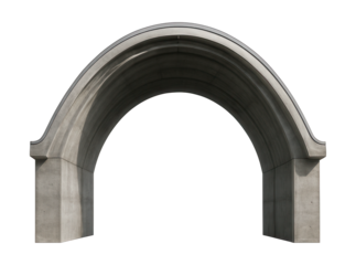 Reinforced concrete arch hangar with a curved roof and built-in drainage channels.
