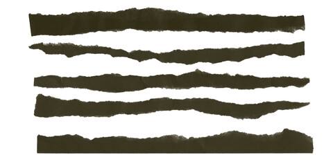 Fototapeta premium Collection of torn paper strips in olive green isolated on transparent background