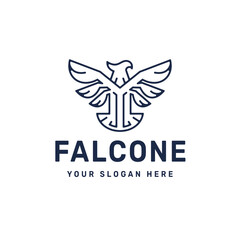 Minimalist Falcon Eagle Line Art Logo with Letter F
