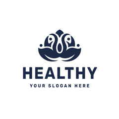 Abstract Fitness Body and Lotus Flower Logo Design
