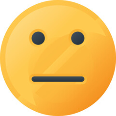 Neutral Expression Yellow Circle Face with Dark Eyes and Flat Mouth on Transparent Background