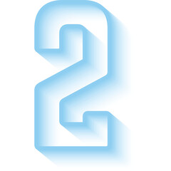 Number Two In A Light Blue Gradient With A Subtle Shadow Effect On A Transparent Background